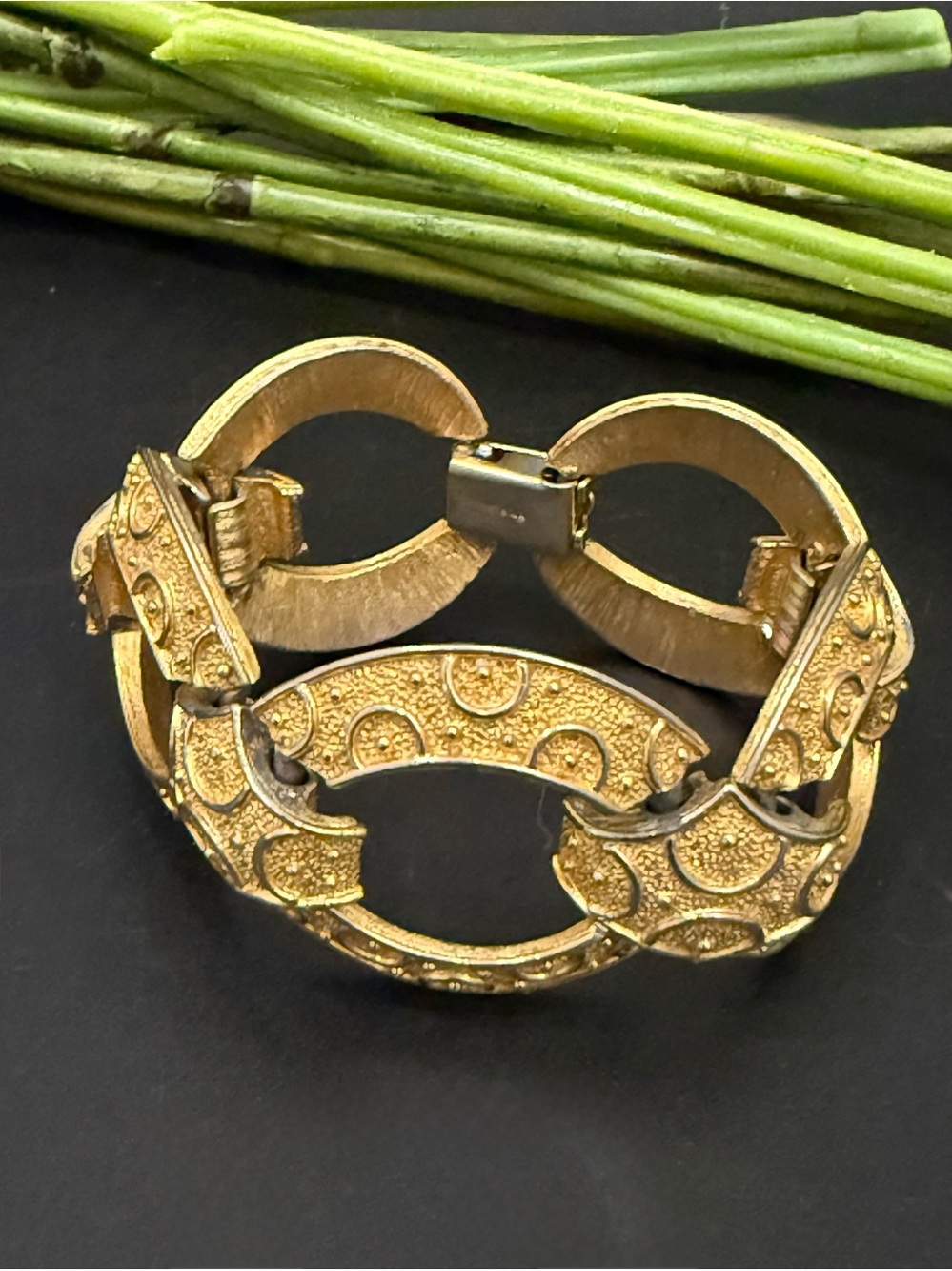 Vintage Crown TRIFARI Alfred Philippe Gold-tone Textured Link Chunky Bracelet